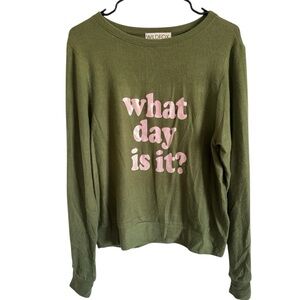 Wildfox What Day Is It BBJ Sweater Olive Green NWT Size S